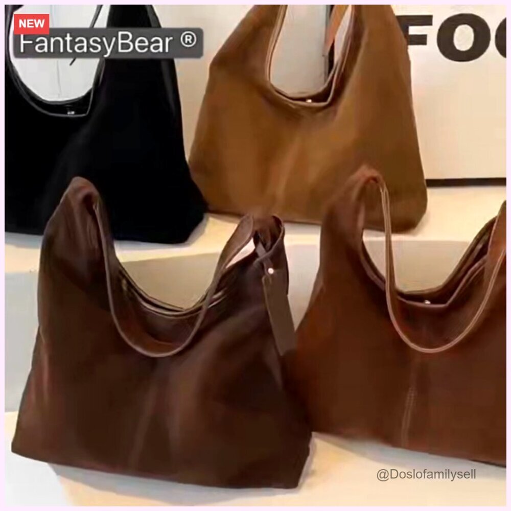 Faux Suede Tote Bag Lightweight Foldable Travel Work Hobo Shoulder Purse - Picture 7 of 7